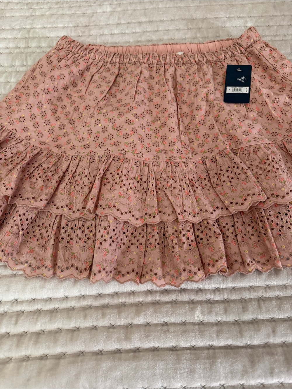 Lucky Brand Pink Floral Eyelet Ruffle Mini Skirt